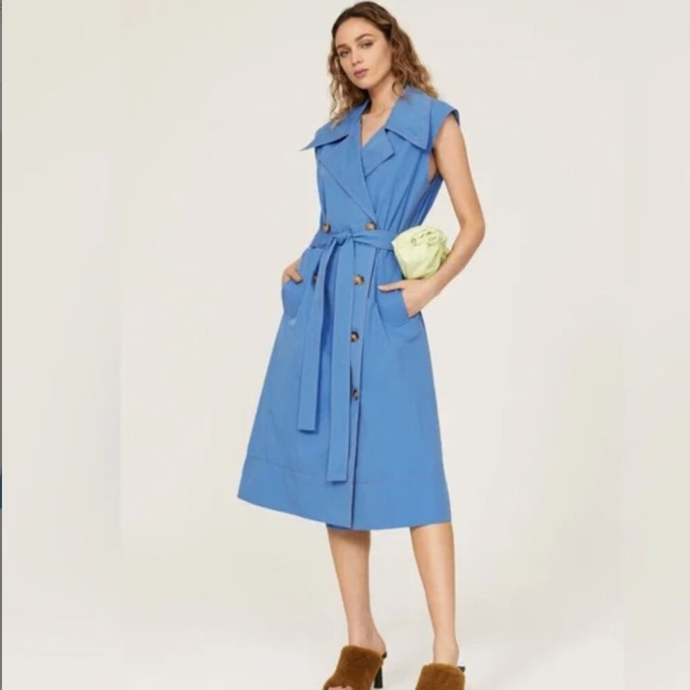 REJINA PYO Blue Double Breasted Sleeveless Astrid Trench Dress Size 10